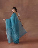 Turquoise Cotton Silk Hand Woven Sari
