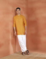Yellow Viscose Silk Dobby Slim Fit Short Kurta