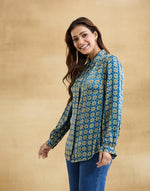 Blue Rayon Blend Ajrakh Allure Shirt
