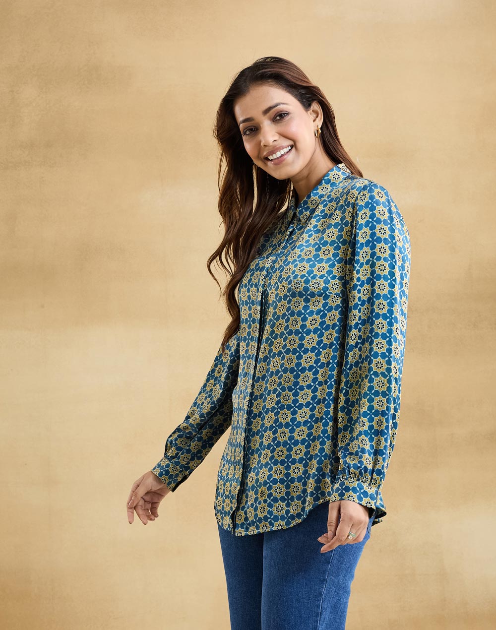 Blue Rayon Blend Ajrakh Allure Shirt