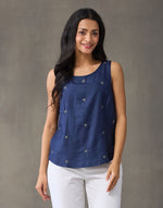 Blue Viscose Silk Hand Embroidered Top