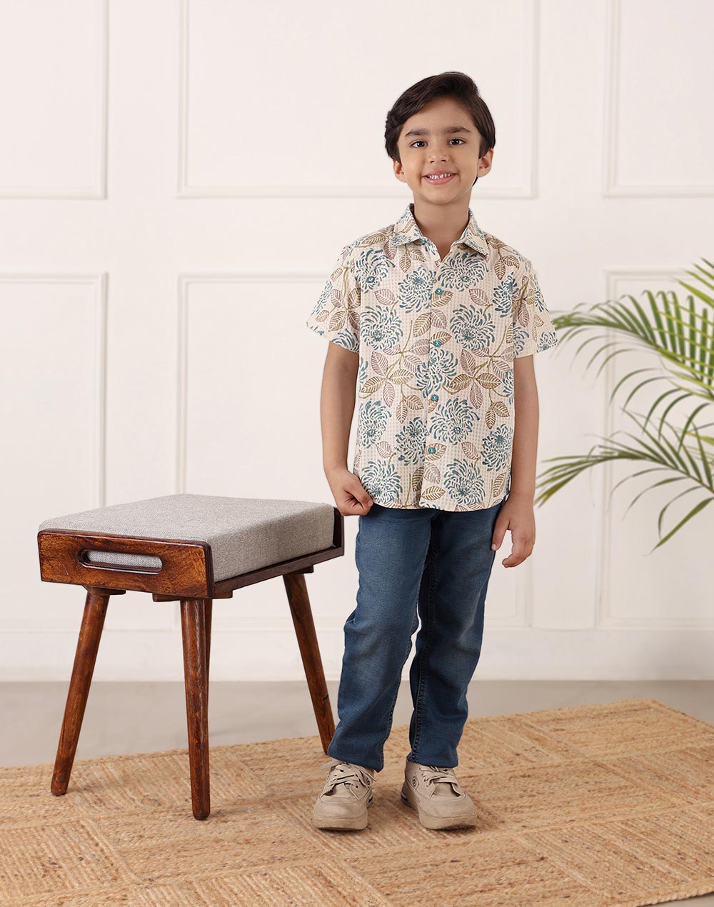 Teal Cotton Hand Block Printed Shirt