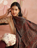 Black-Red Viscose Blend Ajrakh Printed Stole