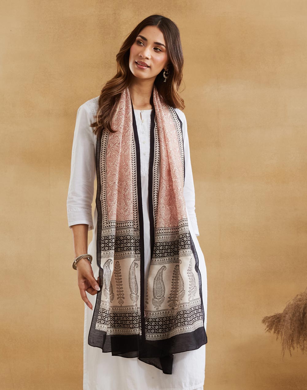 Natural Cotton Silk Bagh Printed Stole