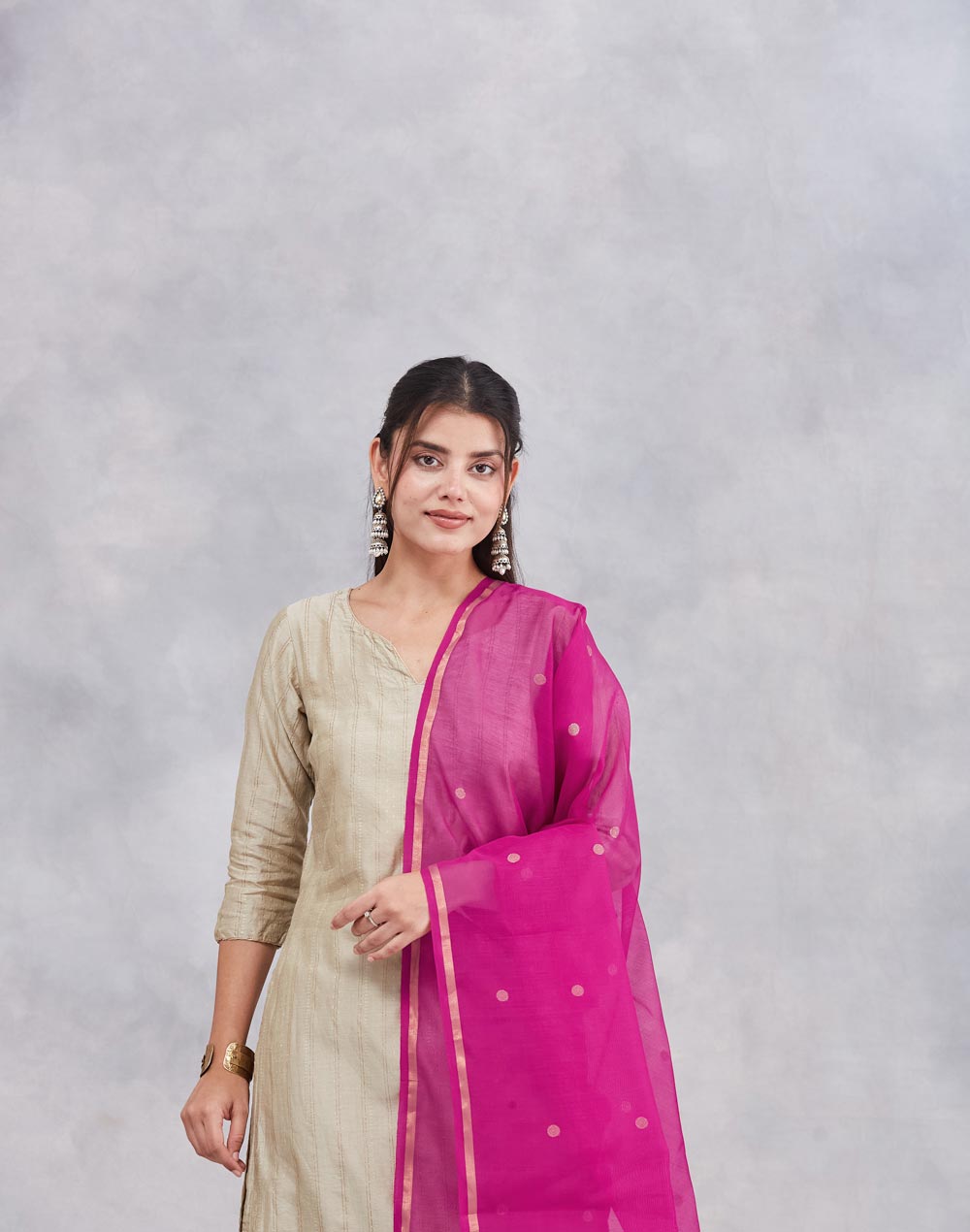 Pink Cotton Silk Blend Dupatta