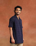 Navy Cotton Dobby Short Kurta