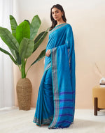 Teal Cotton Silk Blend Jamdani Woven Wonders Sari