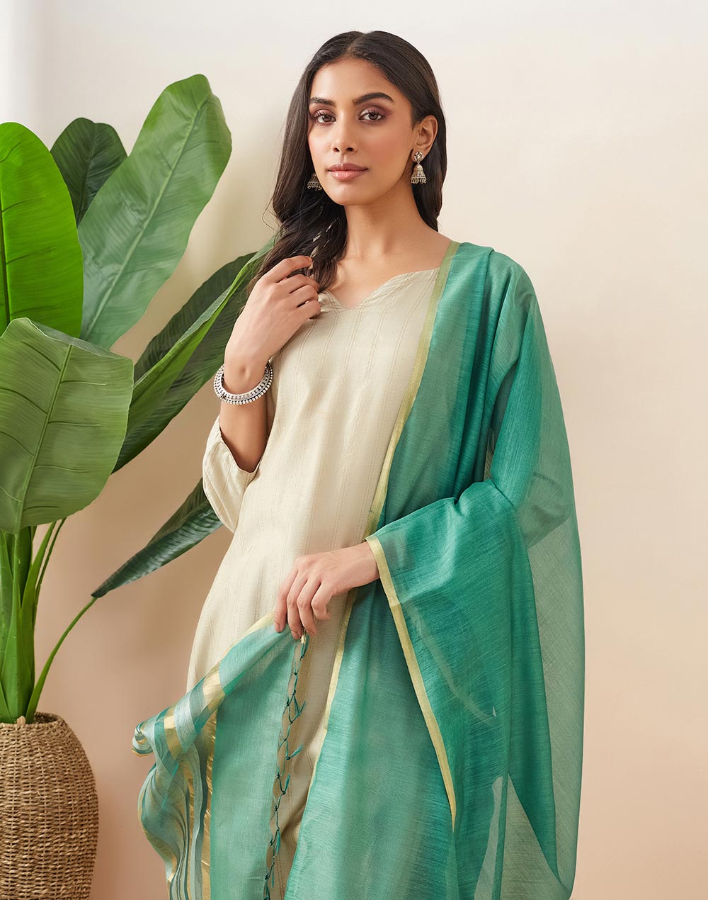 Green Silk Blend Dupatta
