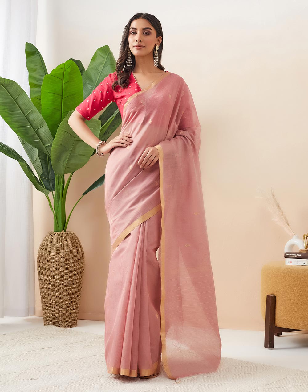 Purple Cotton Silk Blend Chanderi Woven Wonders Sari