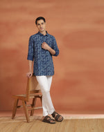 Indigo Cotton Dabu Slim Fit Short Kurta
