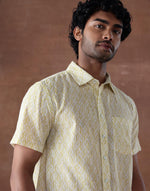 Yellow Cotton Hand Block Printed Bush Shirt