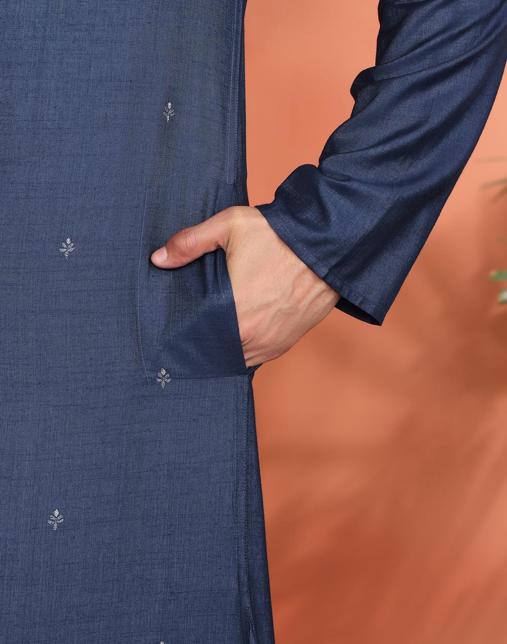 Blue Viscose Silk Long Kurta