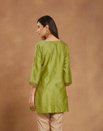 Green Cotton Silk Hand Block Printed Slim Fit Short Kurta