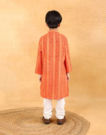 Orange Cotton Blend Hand Block Printed Long Kurta