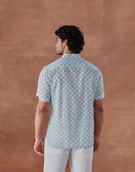 Blue Cotton Hand Block Printed Slim Fit Mid Placket Shirt