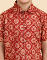 Red Cotton Kalamkari Printed Shirt
