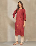 Maroon Cotton Slim Fit Long Kurta