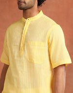 Yellow Cotton Dobby Short Kurta