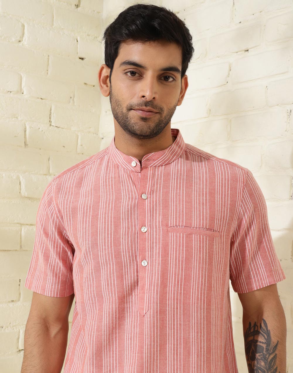 Orange  Cotton Dobby Slim Fit Mid Placket Shirt