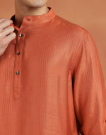 Orange Viscose Silk Dobby Slim Fit Short Kurta