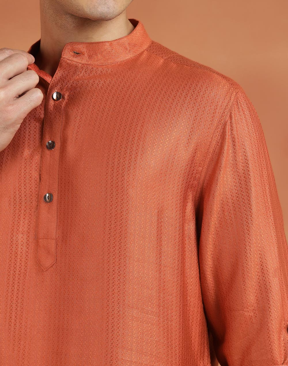 Orange Viscose Silk Dobby Slim Fit Short Kurta