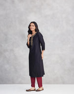 Black Cotton Silk Embroidered Long Kurta