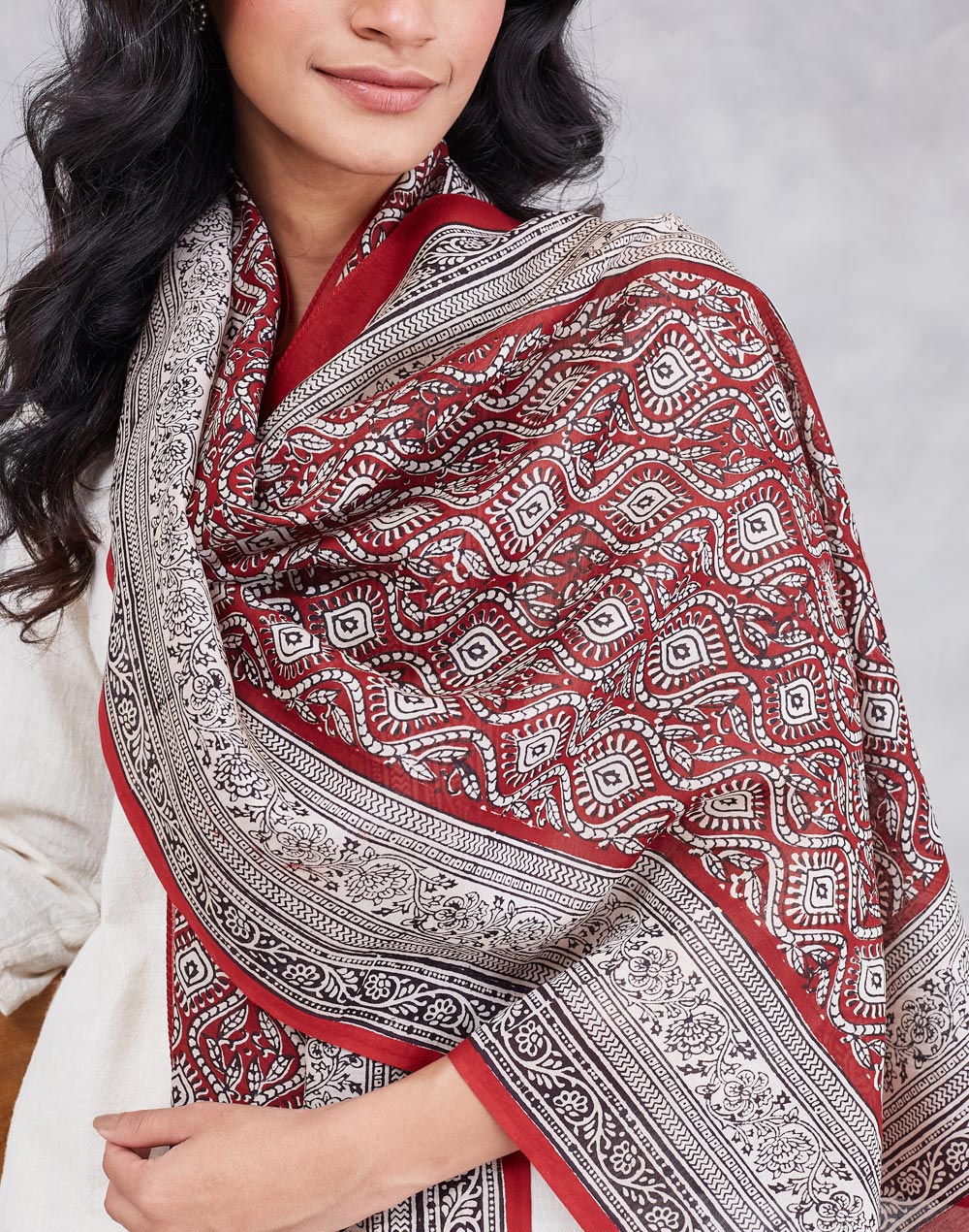 Maroon Cotton Silk Bagh Printed Stole