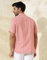 Orange  Cotton Dobby Slim Fit Mid Placket Shirt
