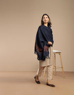 Wool fabric detail on the Navy Blue Shawl Wrap