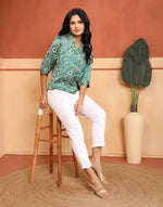 Texture and finish of the Green Block Print Floral Top by Fabindia UK