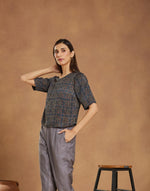 Navy Rayon Blend Ajrakh Printed Short Top