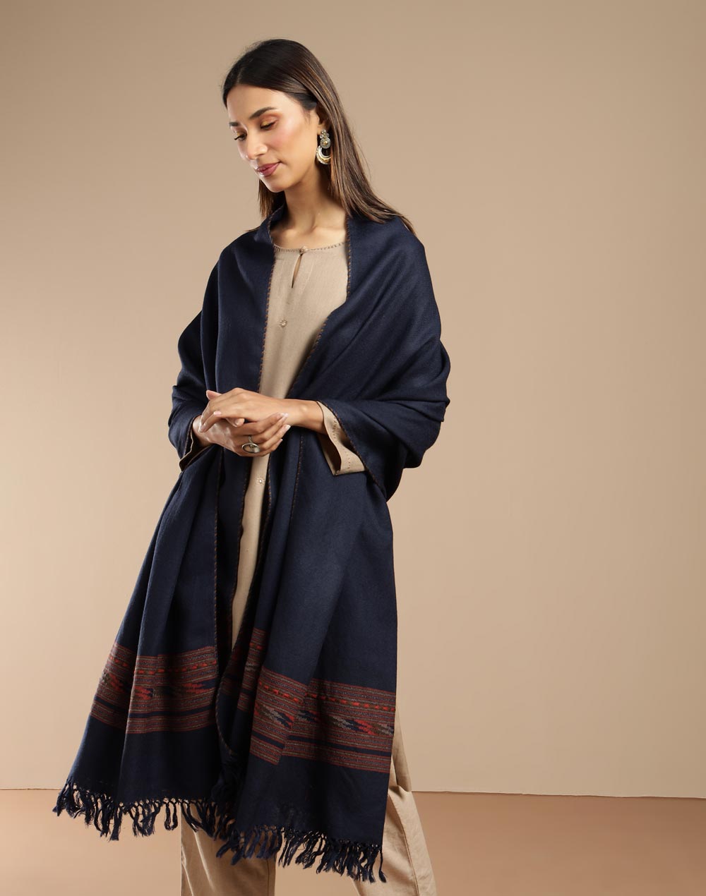 Navy Blue Shawl Wrap in soft wool