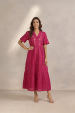 Pink Cotton Silk Embroidered Maxi