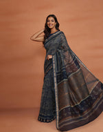 Indigo Cotton Silk Blend Dabu Printed Sari