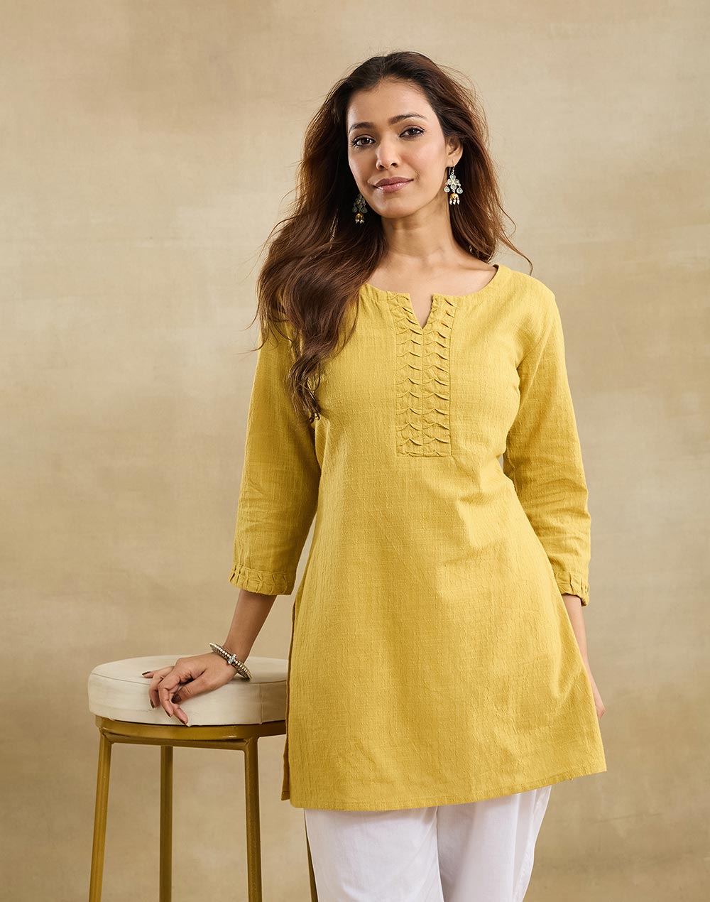 Mustard Cotton Short Kurta