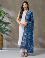 Indigo Cotton Silk Blend Hand Block Print Dupatta