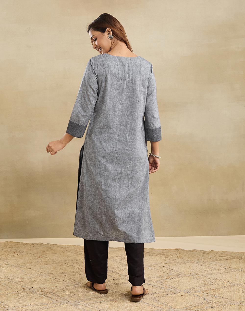 Grey Cotton Long Kurta