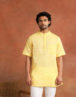 Yellow Cotton Dobby Short Kurta