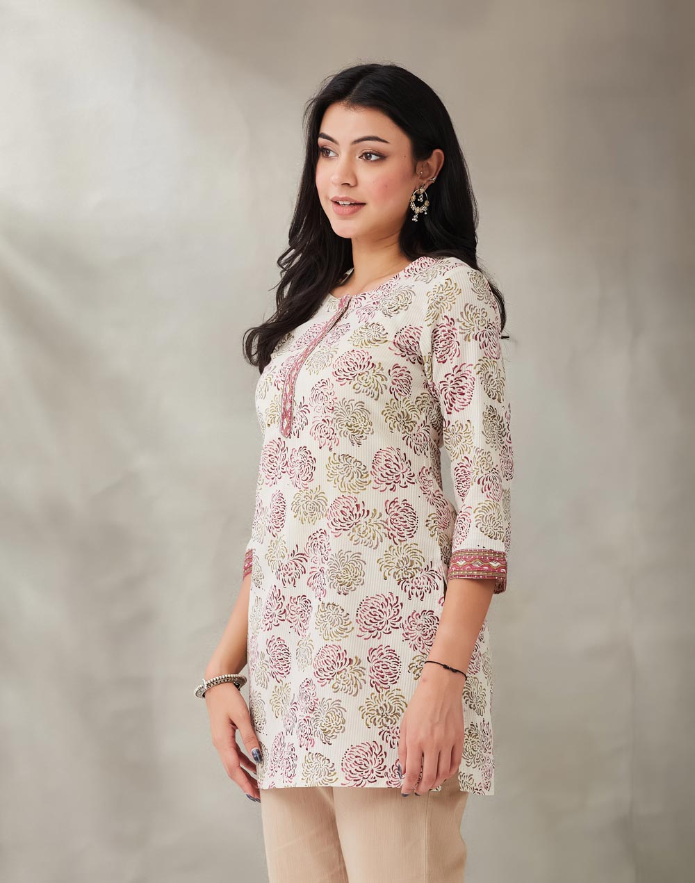 Natural Cotton Hand Block Printed Slim Fit Short Kurta