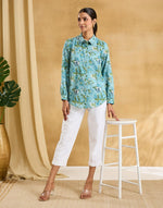 Blue Cotton Hand Block Printed Alma Shirt