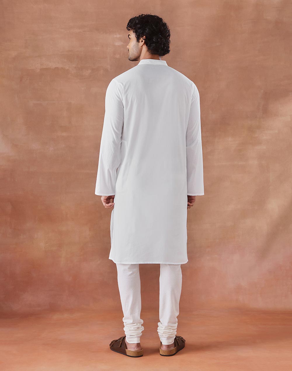 White Cotton Chikankari Slim Fit Long Kurta