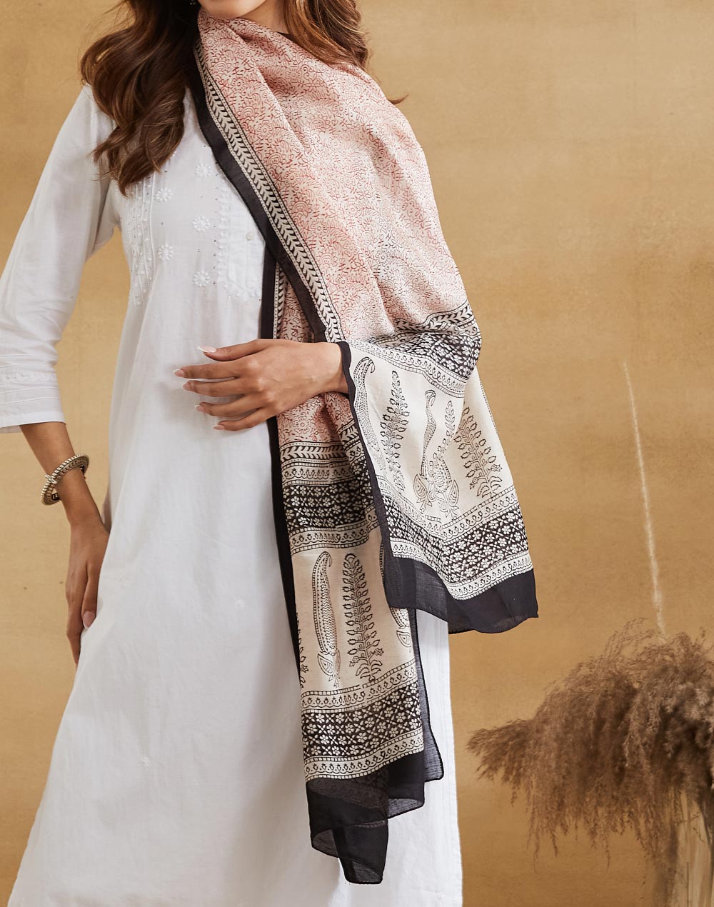 Natural Cotton Silk Bagh Printed Stole