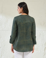 Green Rayon Blend Dabu Striped Shirt