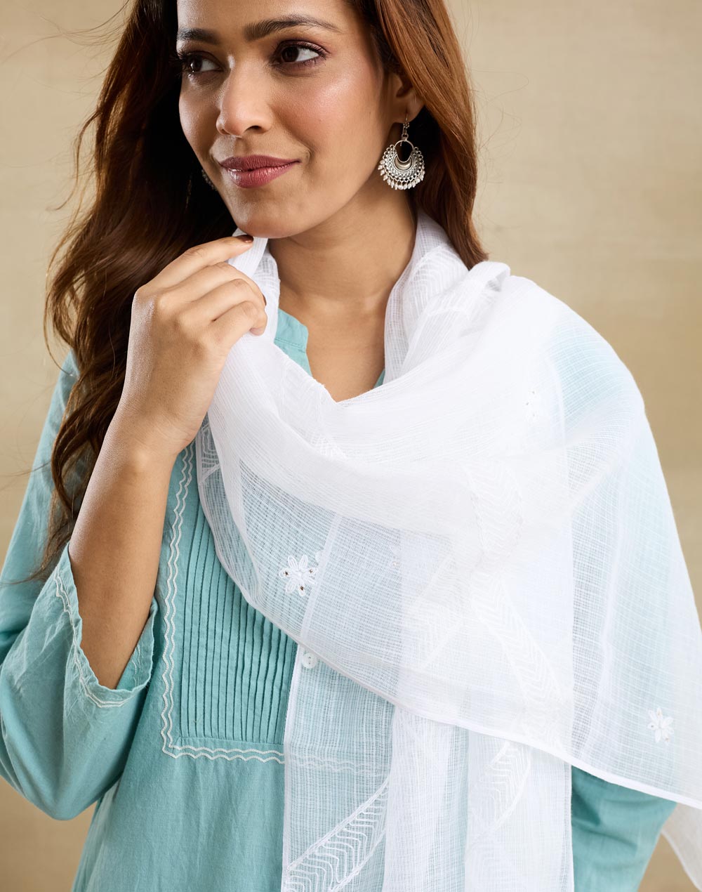 White Cotton Silk Blend Chikankari Stole