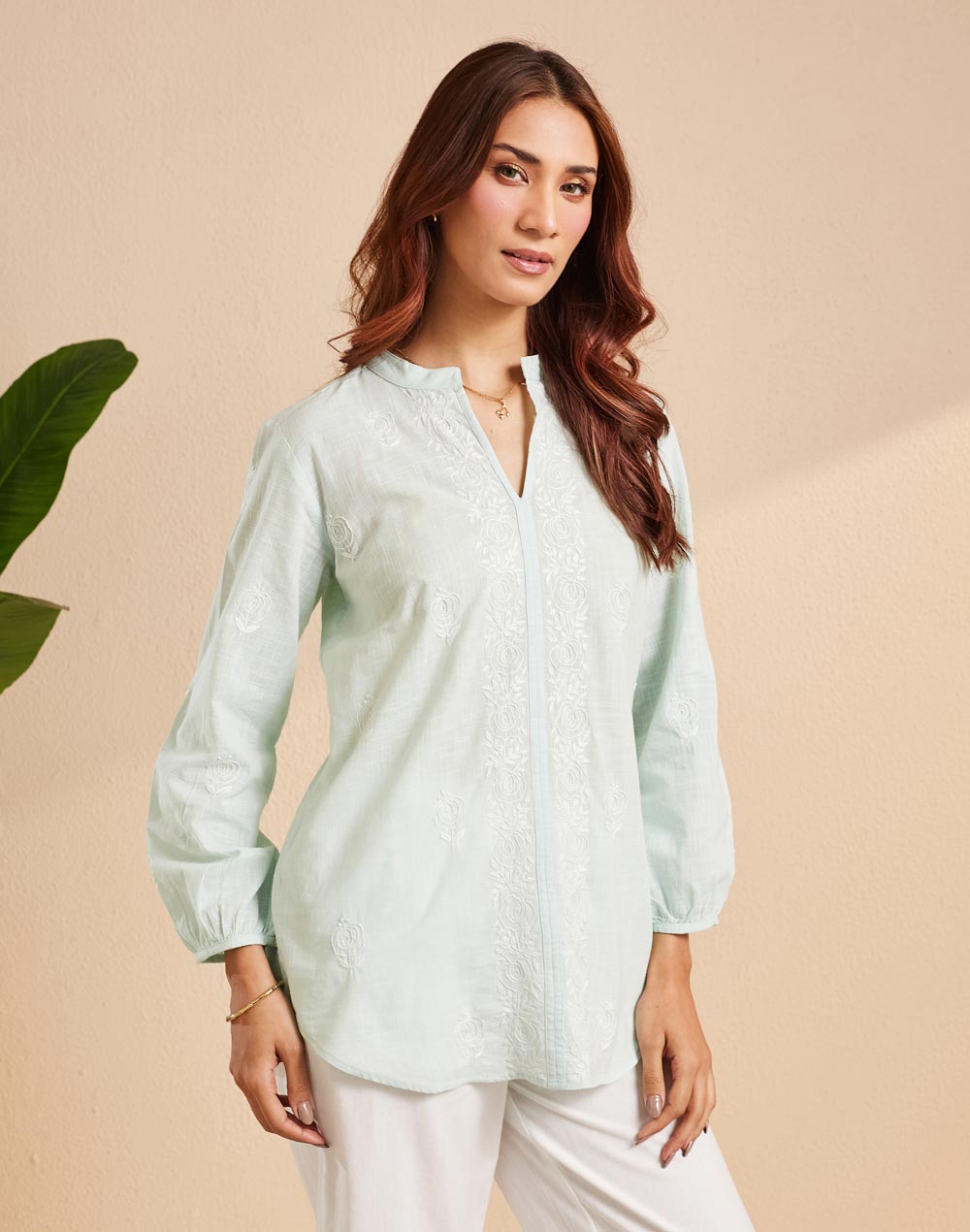 Green Cotton Chikankari Clara Tunic