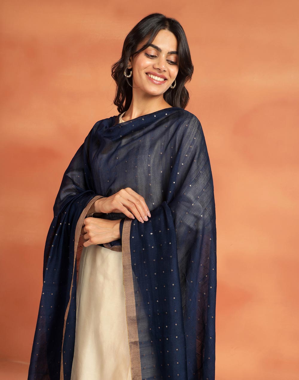 Navy Viscose Silk Hand Woven Dupatta