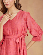 Pink Cotton Silk Hand Block Printed Midi Dress