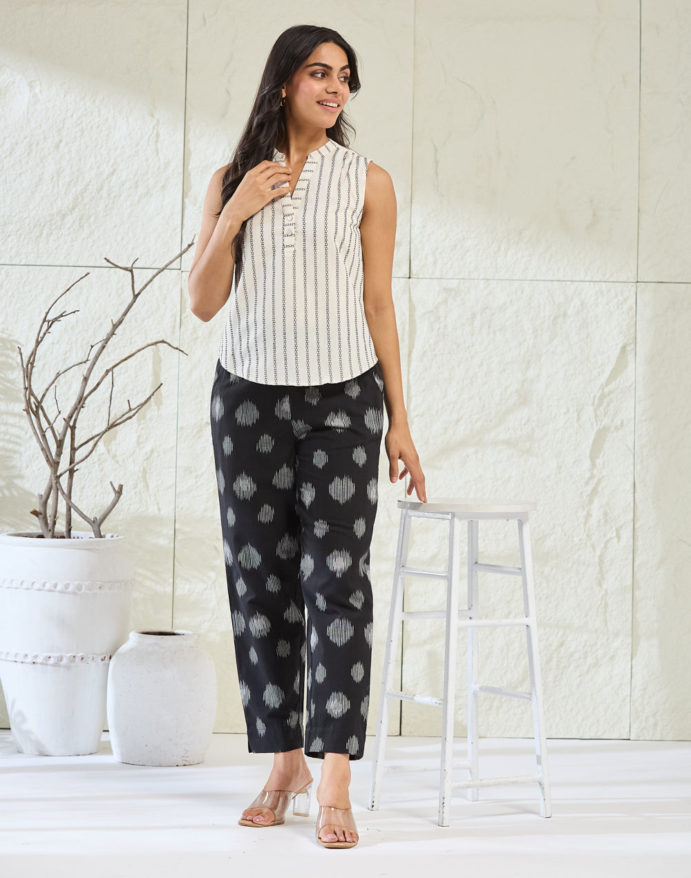 White Cotton Striped Top