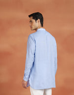 Blue Cotton Dobby Slim Fit Short Kurta
