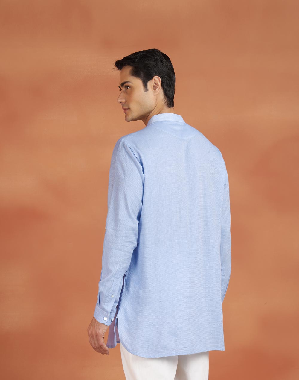 Blue Cotton Dobby Slim Fit Short Kurta